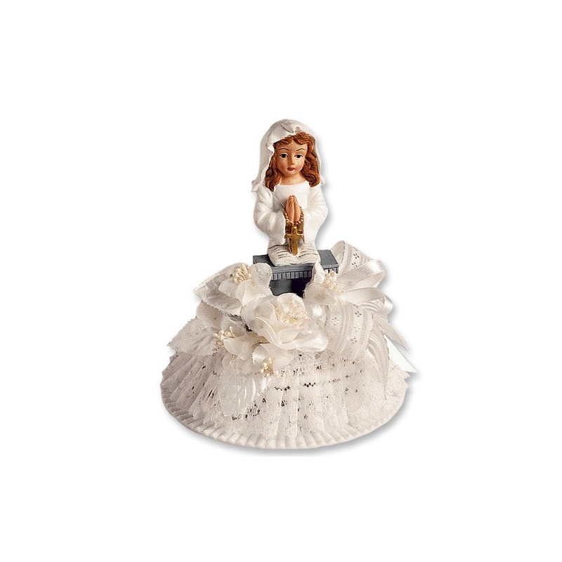 Figurines pour gâteau communion Fille à genoux devant la bible