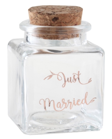 Petit pot en verre avec bouchon liège 'Just Married'