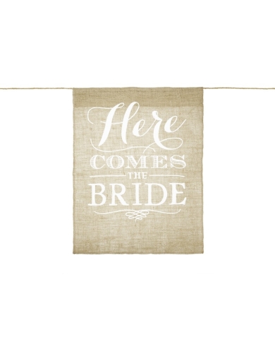 Jute Schild 'Here comes the Bride'