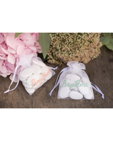 Sachet organza 'Baptême' - Mint