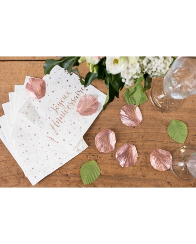 Pétales de rose métallisé - Rosé avec feuille - The-Weddingshop
