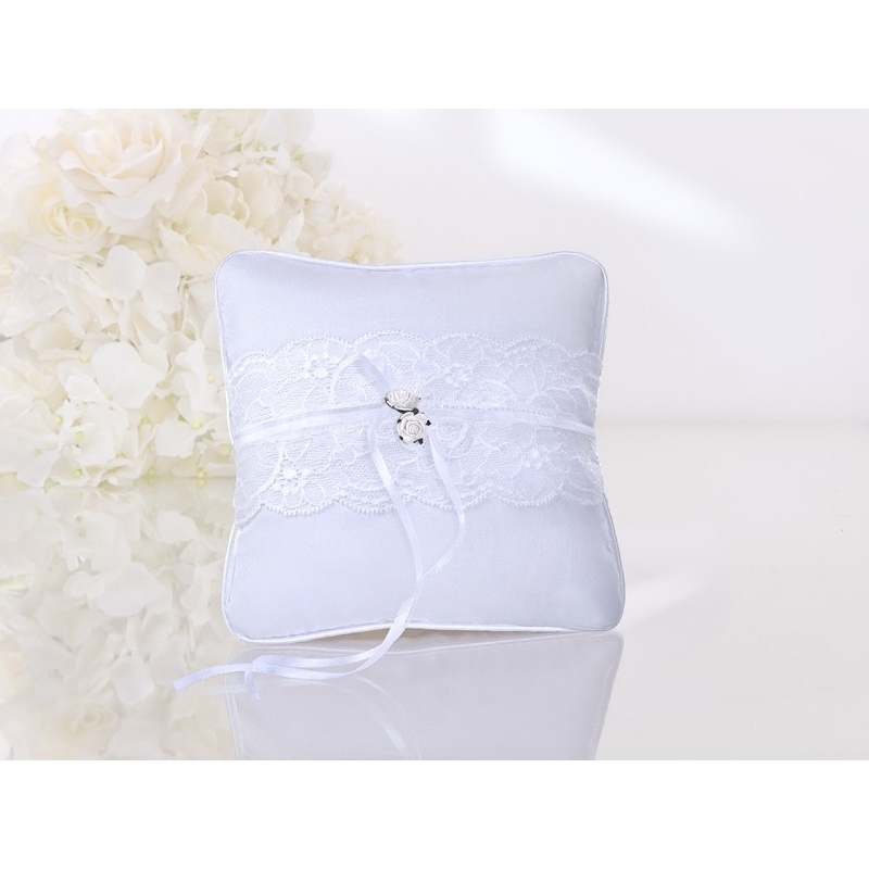 Coussin d'alliance Dentelle et petites blanches roses