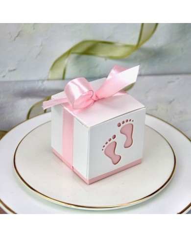 Taufgeschenk - 10 Kartonagen mit rosa Babyfüssen verziert