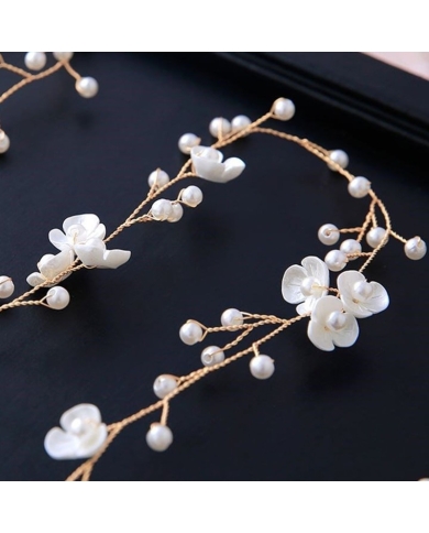 Bandeaux pour cheveux perles & fleurs - or