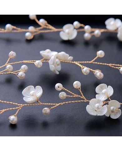 Bandeaux pour cheveux perles & fleurs - or