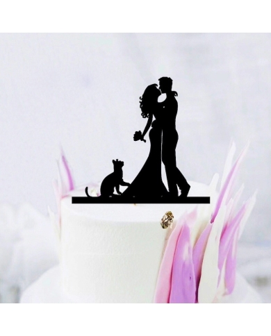 Cake Topper 'Couple de mariés avec chat'