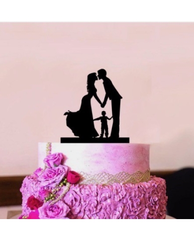 Cake Topper 'Couple de mariés avec enfant'