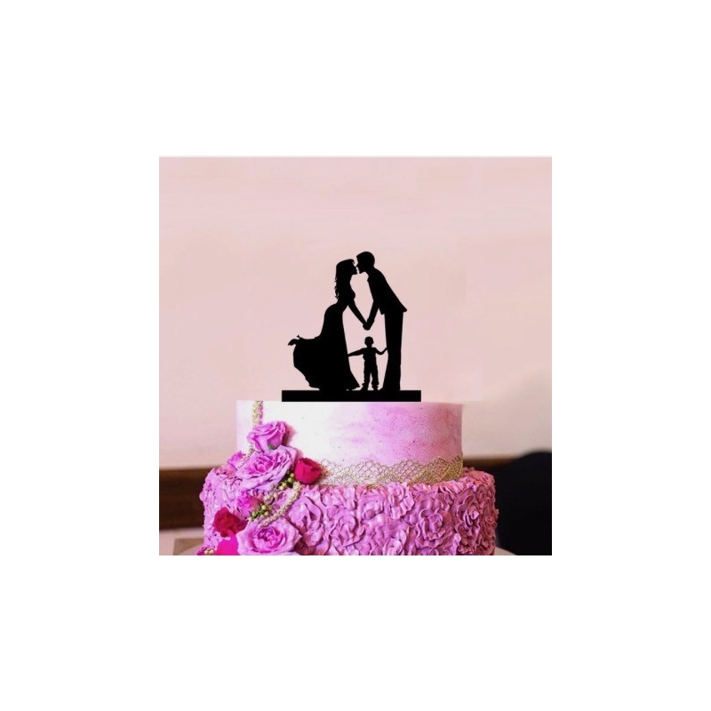 Cake Topper 'Couple de mariés avec enfant'