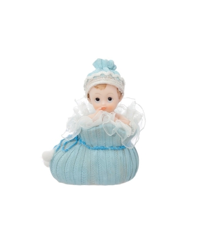 Figurine pour gâteau 'Bébé dans chausson' bleu