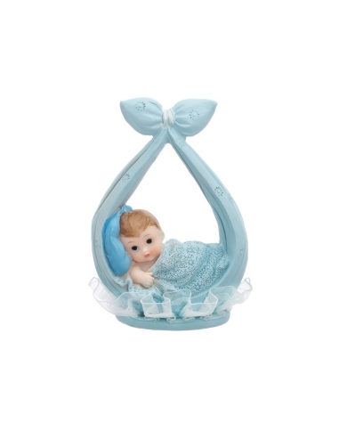 Figurine pour gâteaux 'Bébé dans linge avec ruban' bleu
