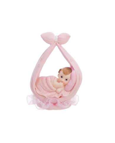 Figurine pour gâteaux 'Bébé dans linge avec ruban' rose