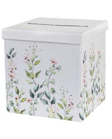 Hochzeitsdeko - Briefbox Herz mit Blätter und Blumen - the-weddingshop.ch