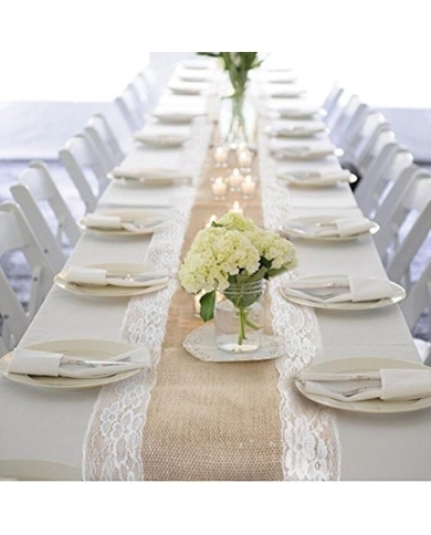 Hochzeitsdekoration - Tischläufer Jute mit seitlicher Spitze