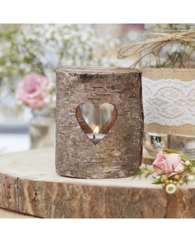 Photophore rustique en bois 'Coeur' - The-Weddingshop