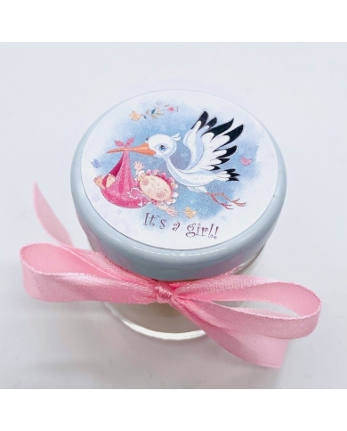 Autocollant 'Cigogne avec bébé - It's a Girl'