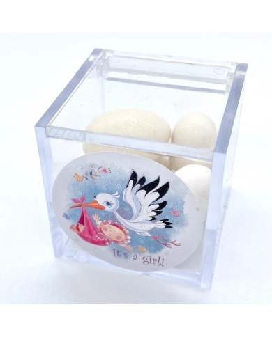 Autocollant 'Cigogne avec bébé - It's a Girl'