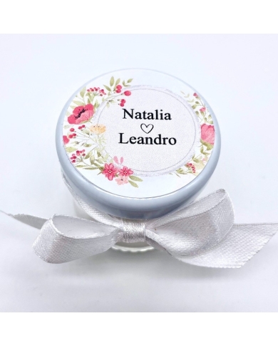Pot à dragées personnalisé 'Fleurs & feuilles'