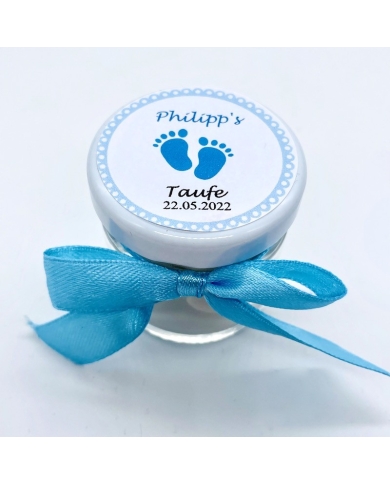 Miniglas personalisiert 'Babyfüsse' - blau - The-Weddingshop