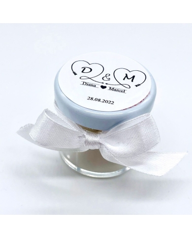 Miniglas mit Initialen 'Herzen'