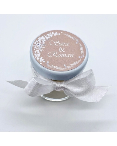 Pot à dragées personnalisé 'Fleurs blanches'