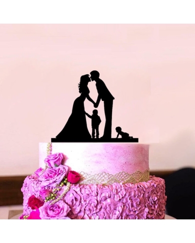 Cake Topper ♥ Couple de mariés avec deux petit enfants  ♥ the-weddingshop.ch