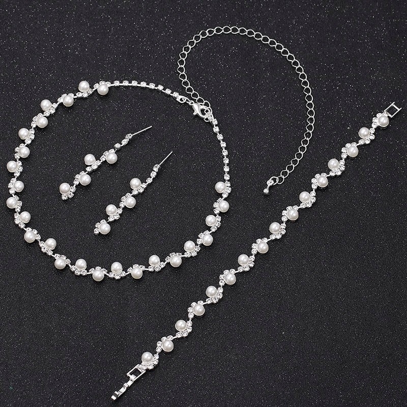 Bijoux de mariée ♥  Set de bijoux 'Strass & perles' (3 pcs.)  ♥ The-Weddingshop.ch
