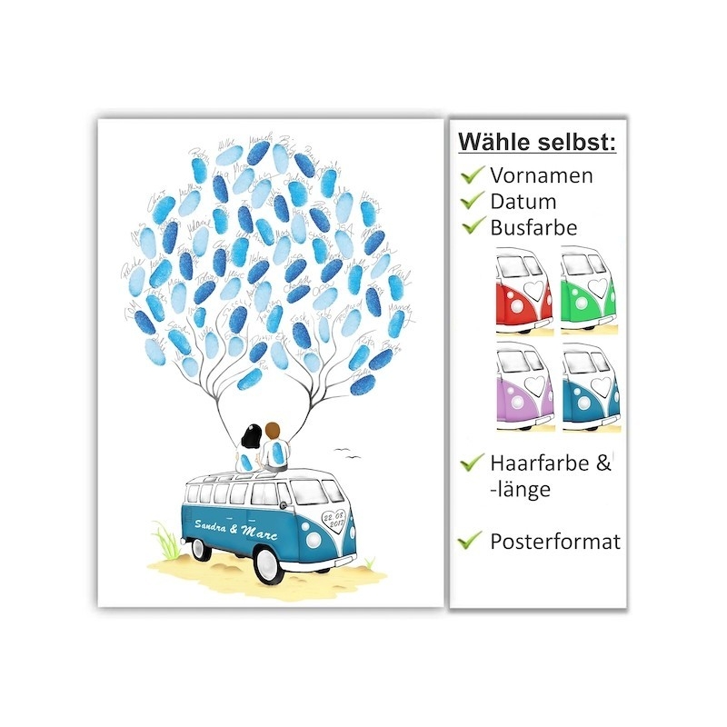 Poster avec empreintes digitales bus vw - The-Weddingshop