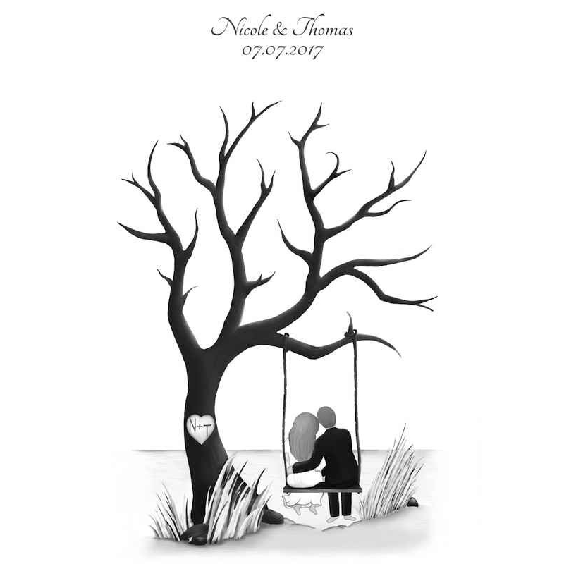 Poster avec empreintes digitales arbre avec mariés - The-Weddingshop