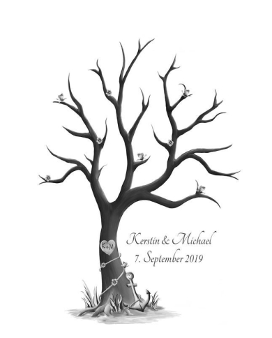 Poster avec empreintes digitales arbre - The-Weddingshop
