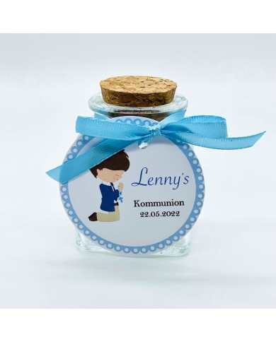 Korkenglas personalisiert 'Junge betend - Braun' deutsch