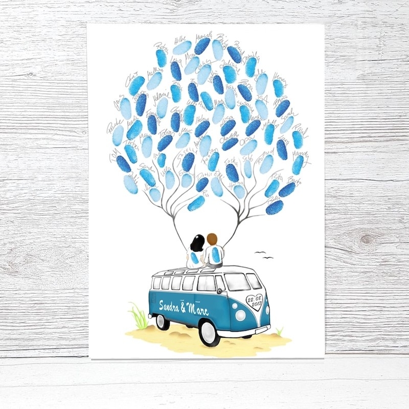 Poster avec empreintes digitales bus vw - The-Weddingshop