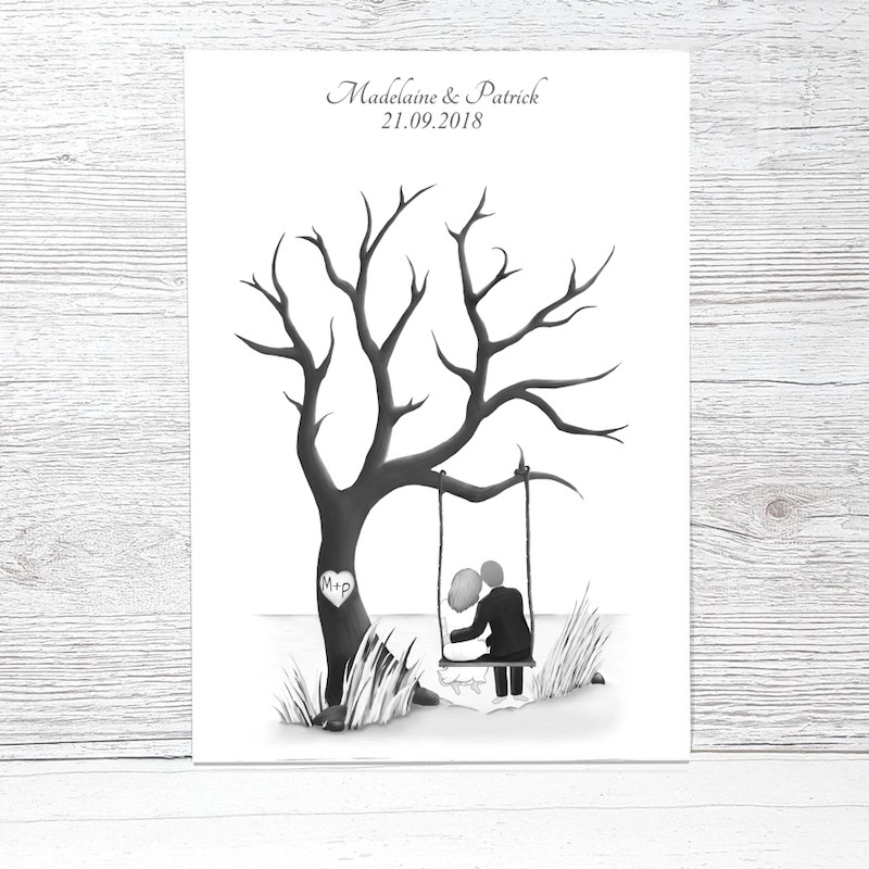 Poster avec empreintes digitales arbre avec mariés - The-Weddingshop